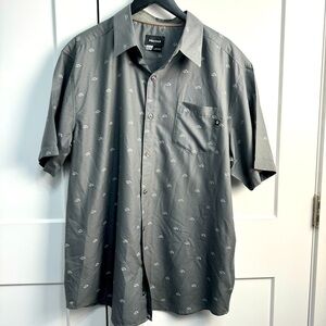 Marmot Tent Print Short Sleeve Button Up Shirt Gray Size XL